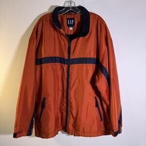 GAP Jacket Mens Large Orange Navy Blue Full‎ Zip Windbreaker Nylon Puffer Lined